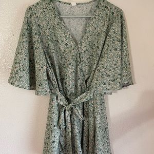 Plus Size Floral Print Short Sleeve Belt Tie Peplum Wrap Blouse Top Shirts NWOT